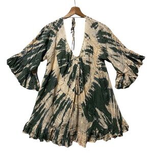 Lani Lau Hawaiian Fringe Tie Dye Resortwear Tunic Top OS